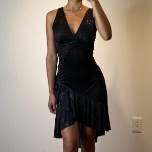 Vintage Black Shimmery Midi Dress L